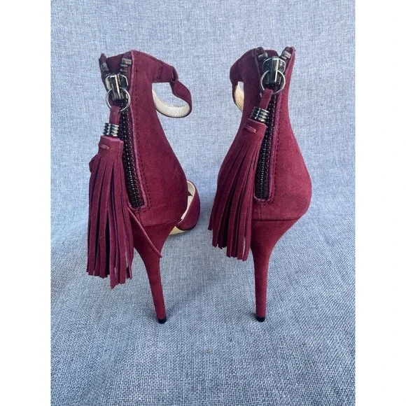New BOTKIER  Size 9 Anna Suede Tasseled Stiletto Heels Burgundy Party - Picture 4 of 7